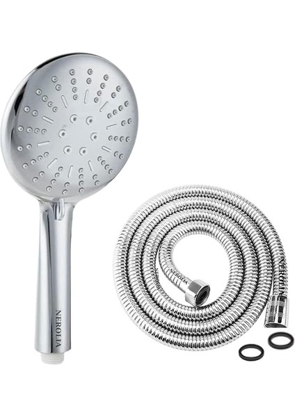 Power Shower Lüks Duş Seti - 3 Farklı Püskürtmeli Full Krom Kaplama El Duşu + 175 cm Ekstra Uzun Banyo Duş Hortumu