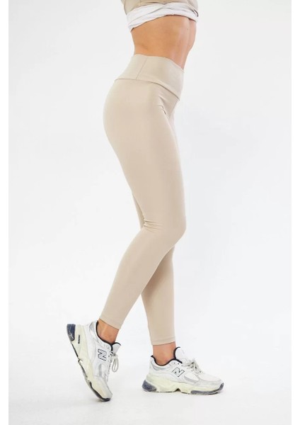 Kışlık Yüksek Bel Toparlayicı ve Sıkılaştırıcı Likralı Şardonlu Tayt - Bej fiyatları