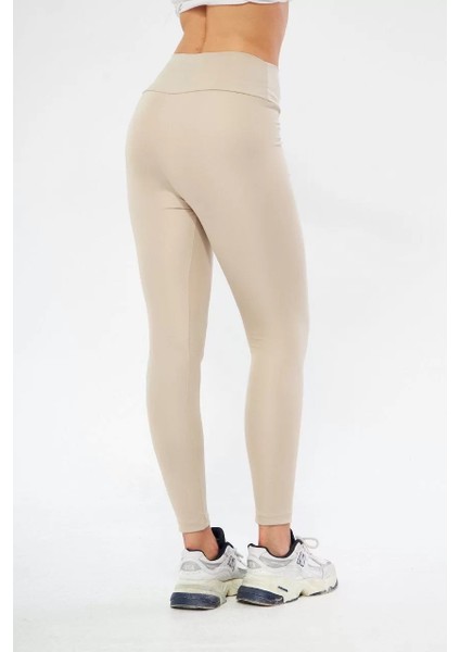 Kışlık Yüksek Bel Toparlayicı ve Sıkılaştırıcı Likralı Şardonlu Tayt - Bej modelleri