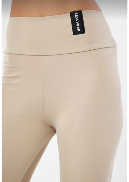 Kışlık Yüksek Bel Toparlayicı ve Sıkılaştırıcı Likralı Şardonlu Tayt - Bej indirimleri