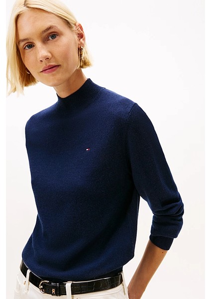 Kadın Kaşmir Karışımlı Yarım Balıkçı Yaka Triko Kazak - Lacivert fırsatları