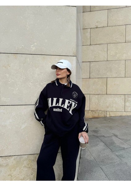 Üç Iplik Yakalı Sweat Baggy Pantalonlu Takım - Siyah fırsatları