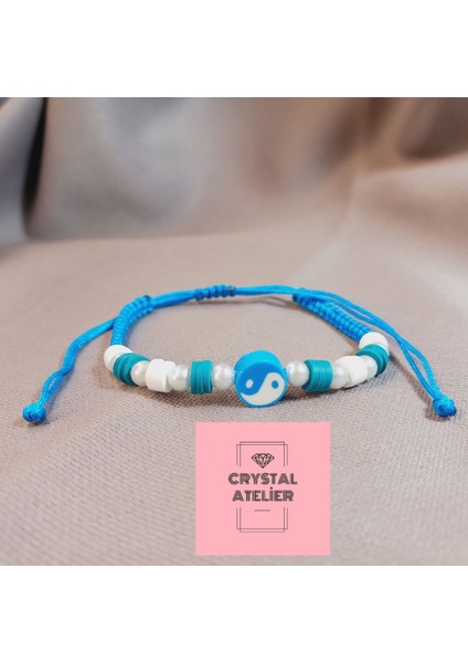 Mavi Ying Yang Makrome Bileklik – El Yapımı Unisex Ayarlanabilir Makrome Bileklik – Şans ve Denge Sembolü Mavi Ying Yang Tasarım Bileklik - Ying Yang Bileklik - Makrome Bileklik