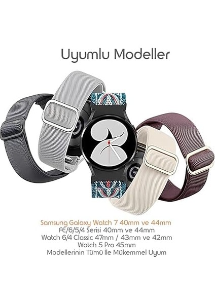 One-Click Elastik Serisi 20MM Kordon ile Uyumlu Galaxy 7/6/5/4/fe Serisi Için Kumaş Kayış (40MM/44MM) 6/4 (47/43/42MM) ve 5 Pro 45MM Uyumlu modelleri