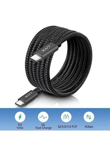 Solid 100W 5A Pd2.0 Type C To Type C Hızlı Şarj ve Data Kablosu 2 Metre Halat Örgülü Space Gray Lva-Tct indirimleri