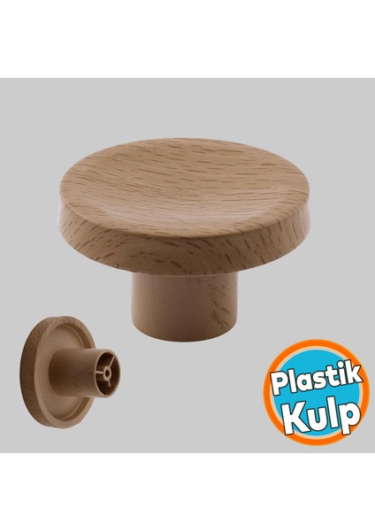 Plastik Düğme Kulp Kubik Doğal Meşe Renk Mobilya Dolap Çekmece Kulpu Kulbu Tek Vidalı Bohem Iç Bükey