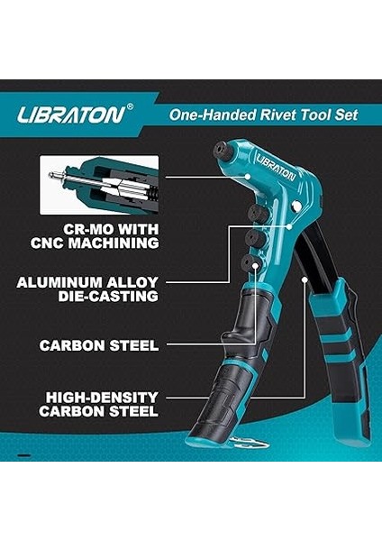 Tek Elle Perçin Tabancası, Pop Perçin Tabancası Seti, Profesyonel El Perçinleyici, Metal Için 200 Perçinli Manuel Perçinleme Aleti, 4 Matkap Ucu, 4 Aletsiz Değiştirilebilir Başlık, Saklama fırsatları