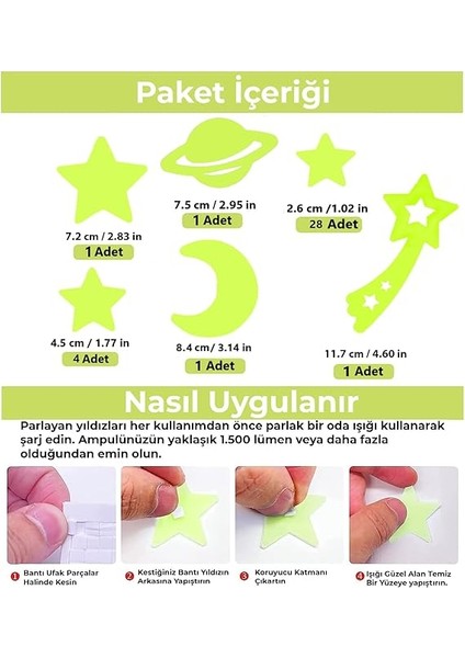 Sticker Karanlıkta Parlayan Fosforlu Ay ve Yıldız Tasarımlı Dekoratif (36 Adet Gezegen Yıldız) fiyatları