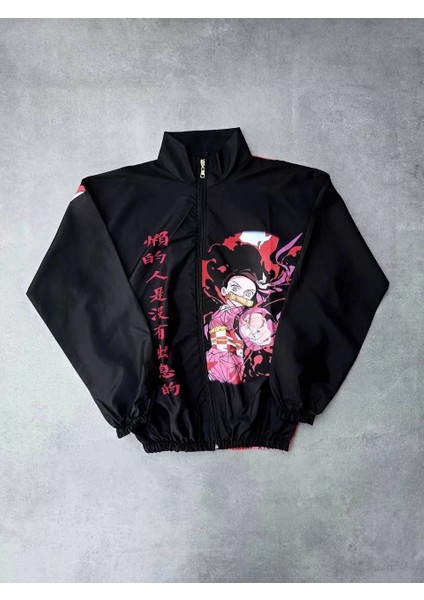 Fermuarlı Dijital Baskılı Rüzgarlık - Siyah