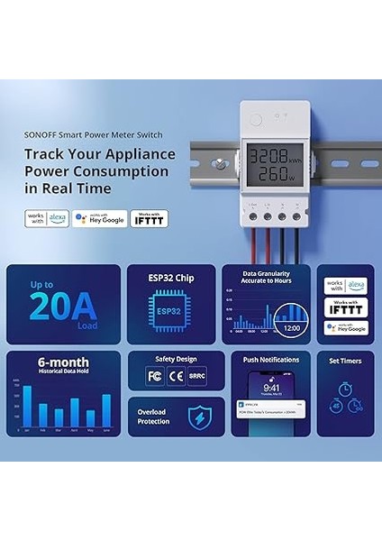 POWR320D Elite Akıllı Şalter, Güç Ölçerli, 20 A Wifi Akıllı Anahtar, LCD Dijital Enerji Sayacı, Aşırı Yük Koruması, Akım Ölçer, Alexa/google Home ile Uyumlu fiyatları