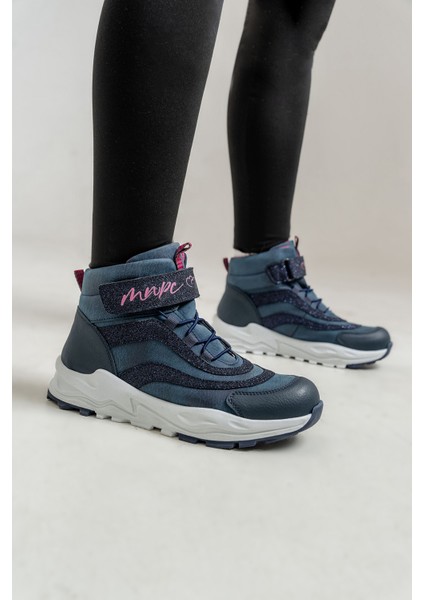 Kız Çocuk Lacivert Suni Deri Suya Dayanıklı Anatomik Günlük Bot