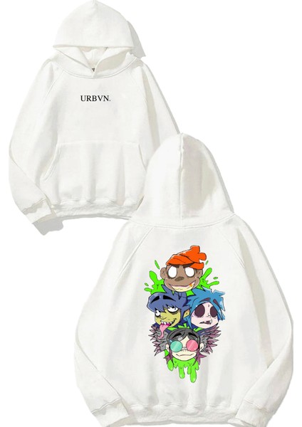 Toxic Kids Tasarım Baskılı Oversize Beyaz Kapüşonlu Sweatshirt