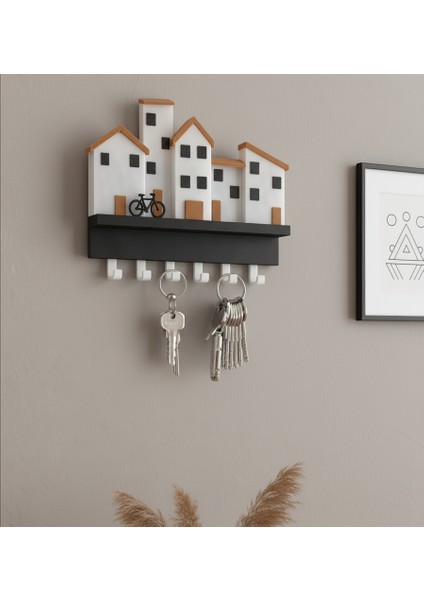 Minik Evler V1 Anahtarlık-Duvar Askılı Anahtarlık Anahtarlık Askısı-Duvar Anahtarlığı (22X18 Cm) Duvar Anahtarlığı
