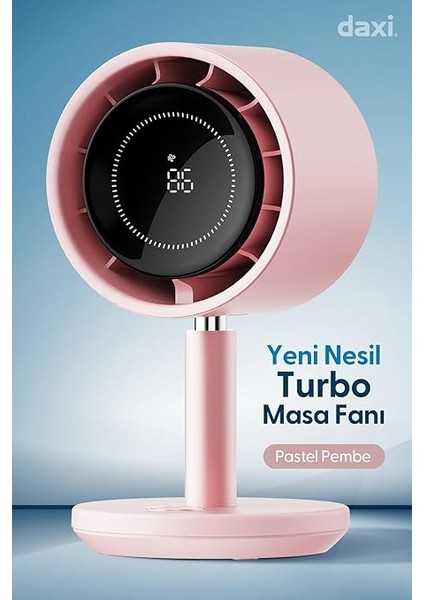 Airflow AF03 Yeni Nesil Şarjlı Turbo Masa Fanı, Ultra Güçlü Motor, Otomatik Yatay Salınım, Görünmez Fan Bıçakları, 14.5X26.5CM (Pastel Pembe) fiyatları