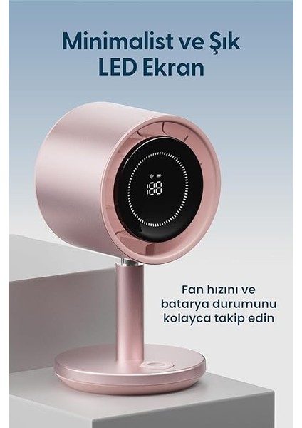 Airflow AF03 Yeni Nesil Şarjlı Turbo Masa Fanı, Ultra Güçlü Motor, Otomatik Yatay Salınım, Görünmez Fan Bıçakları, 14.5X26.5CM (Pastel Pembe) fırsatları