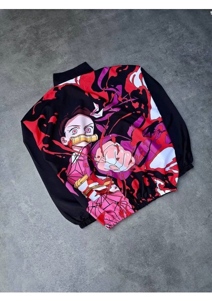 Fermuarlı Dijital Baskılı Rüzgarlık - Siyah fiyatları