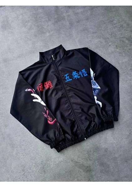 Fermuarlı Dijital Baskılı Rüzgarlık - Siyah