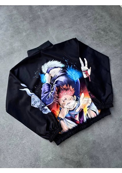 Fermuarlı Dijital Baskılı Rüzgarlık - Siyah modelleri