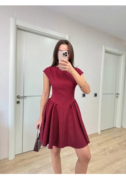 Sırt Dekolteli Çan Detaylı Mini Elbise - Bordo fiyatları
