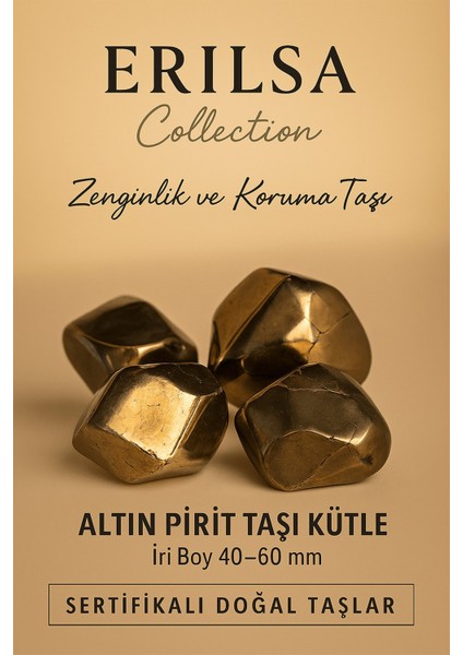 Sertifikalı Iri Boy Altın Pirit Taşı Kütle 40–60 mm – Zenginlik Bereket ve Koruma Taşı