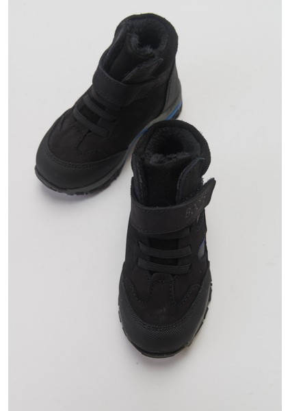 Erkek Çocuk Siyah Hakiki Deri Suya Dayanıklı Anatomik Günlük Bot