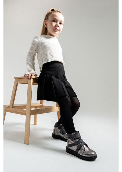 Kız Çocuk Gümüş Hakiki Deri Suya Dayanıklı Anatomik Günlük Bot