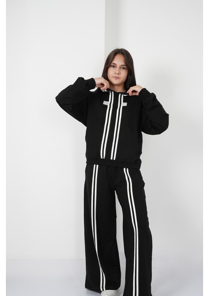 Kız Çocuk Cizgi Kapşonlu Takım