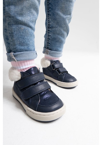 Kız Çocuk Lacivert Hakiki Deri Suya Dayanıklı Anatomik Günlük Bot