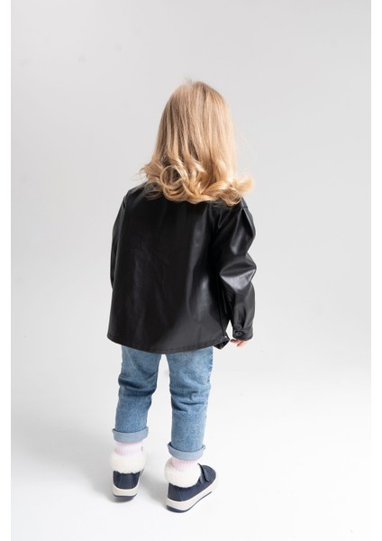 Kız Çocuk Lacivert Hakiki Deri Suya Dayanıklı Anatomik Günlük Bot