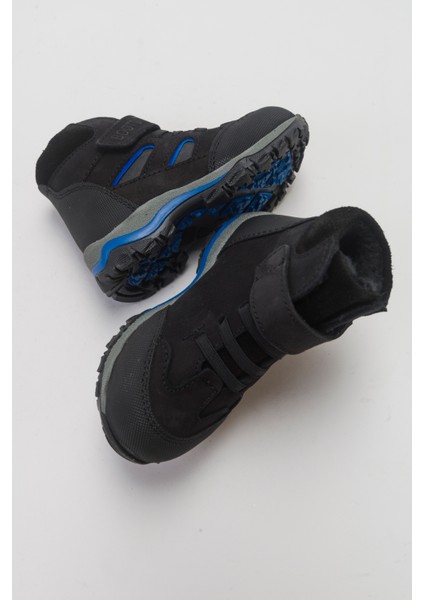 Erkek Çocuk Siyah Hakiki Deri Suya Dayanıklı Anatomik Günlük Bot