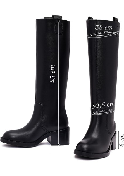 Kadın Siyah Kalın Topuklu Deri Çizme 25WFD491618 fiyatları
