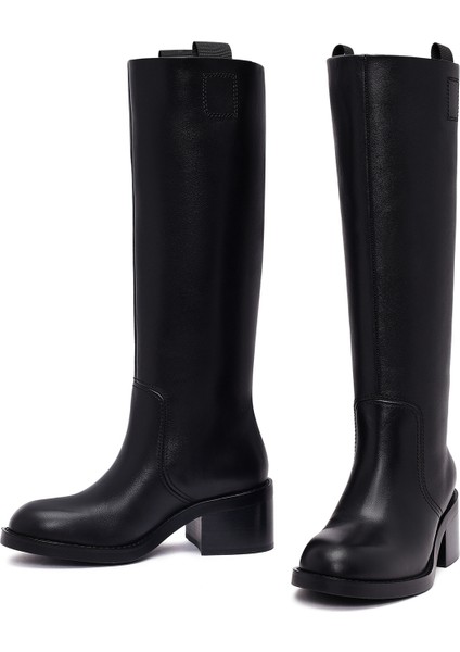 Kadın Siyah Kalın Topuklu Deri Çizme 25WFD491618 modelleri