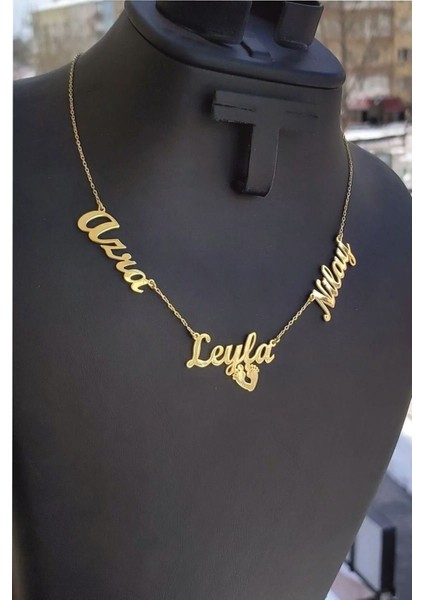 925 Ayar Gümüş 24 Ayar Altın Kaplama 3 Isimli Kolye