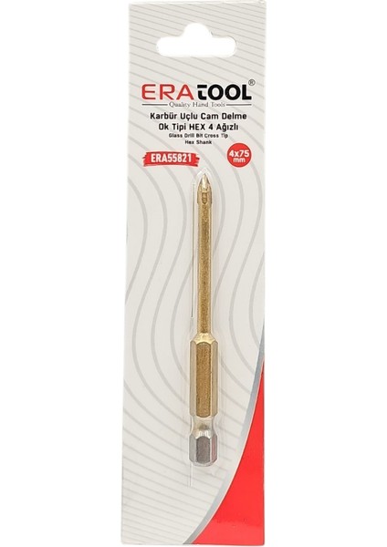 Fixonic Eratool ERA55821 4X75MM Ok Tipi 4 Ağızlı Hex Giriş Elmas Karbür Uçlu Mermer ve Seramik Delme Ucu
