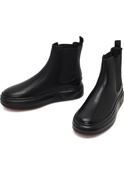 Erkek Siyah Kalın Tabanlı Deri Chelsea Bot 25WFD612218 modelleri
