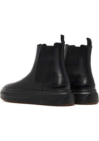 Erkek Siyah Kalın Tabanlı Deri Chelsea Bot 25WFD612218