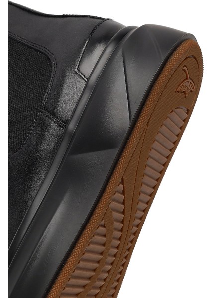 Erkek Siyah Kalın Tabanlı Deri Chelsea Bot 25WFD612218