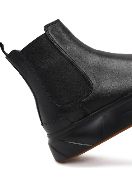 Erkek Siyah Kalın Tabanlı Deri Chelsea Bot 25WFD612218