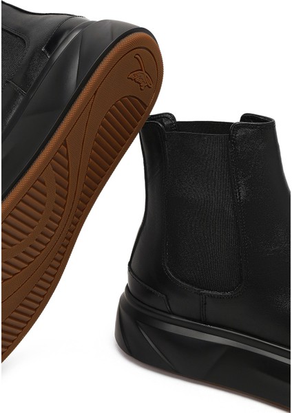 Erkek Siyah Kalın Tabanlı Deri Chelsea Bot 25WFD612218