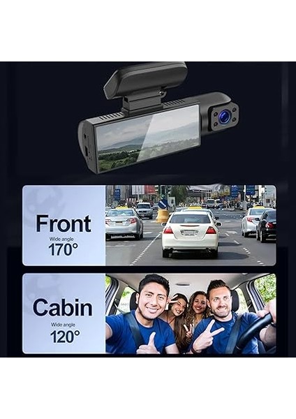 Kameralı Araç Kayıt Cihazı, 1080P Full Hd, 170° Ön ve 120° Kabin Görüş, G-Sensörlü, 3,16 Inç Ekran modelleri