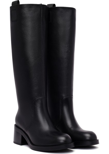 Kadın Siyah Kalın Topuklu Deri Çizme 25WFD491618