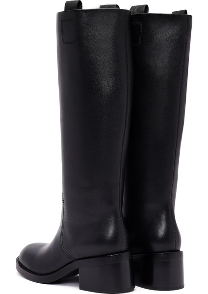 Kadın Siyah Kalın Topuklu Deri Çizme 25WFD491618