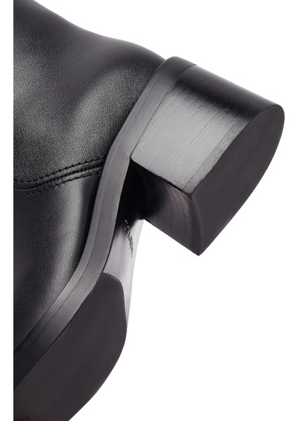 Kadın Siyah Kalın Topuklu Deri Çizme 25WFD491618