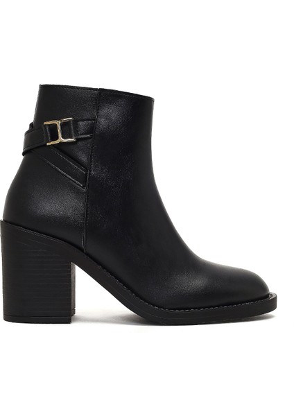 Kadın Siyah Fermuarlı Kalın Topuklu Bot 25WFE251418