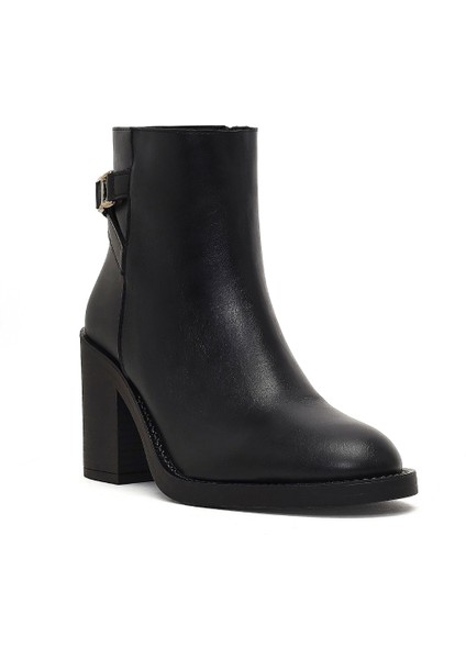 Kadın Siyah Fermuarlı Kalın Topuklu Bot 25WFE251418