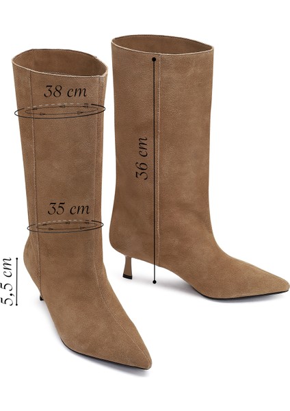 Kadın Bej İnce Topuklu Süet Deri Çizme 25AFD490510 fiyatları