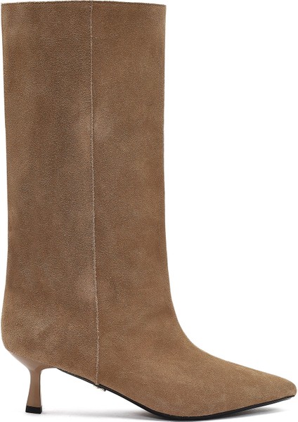 Kadın Bej İnce Topuklu Süet Deri Çizme 25AFD490510 fırsatları