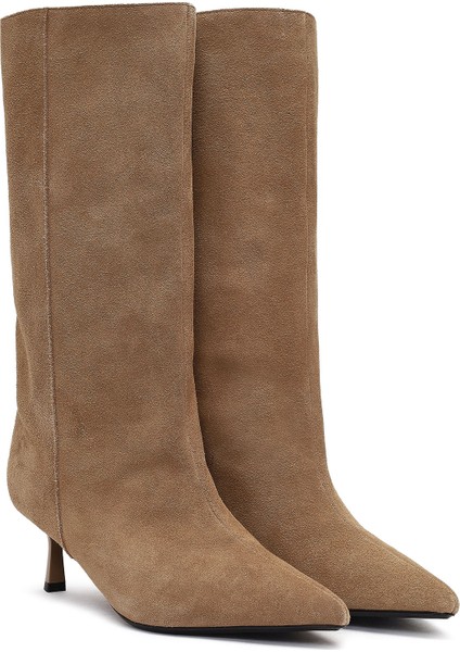 Kadın Bej İnce Topuklu Süet Deri Çizme 25AFD490510