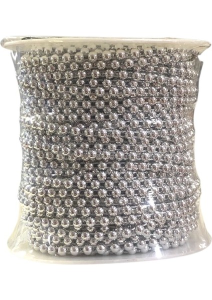4 mm Yarım Sıralı Inci – 50 Metre Gümüş, Parlak Dekoratif Boncuk Şerit