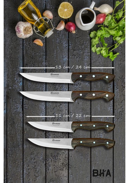 Ahşap Et, Ekmek, Sebze, Meyve 4 Parça Günlük Kullanım Mutfak Bıçakları Seti Sürmene Ufak Boy fiyatları